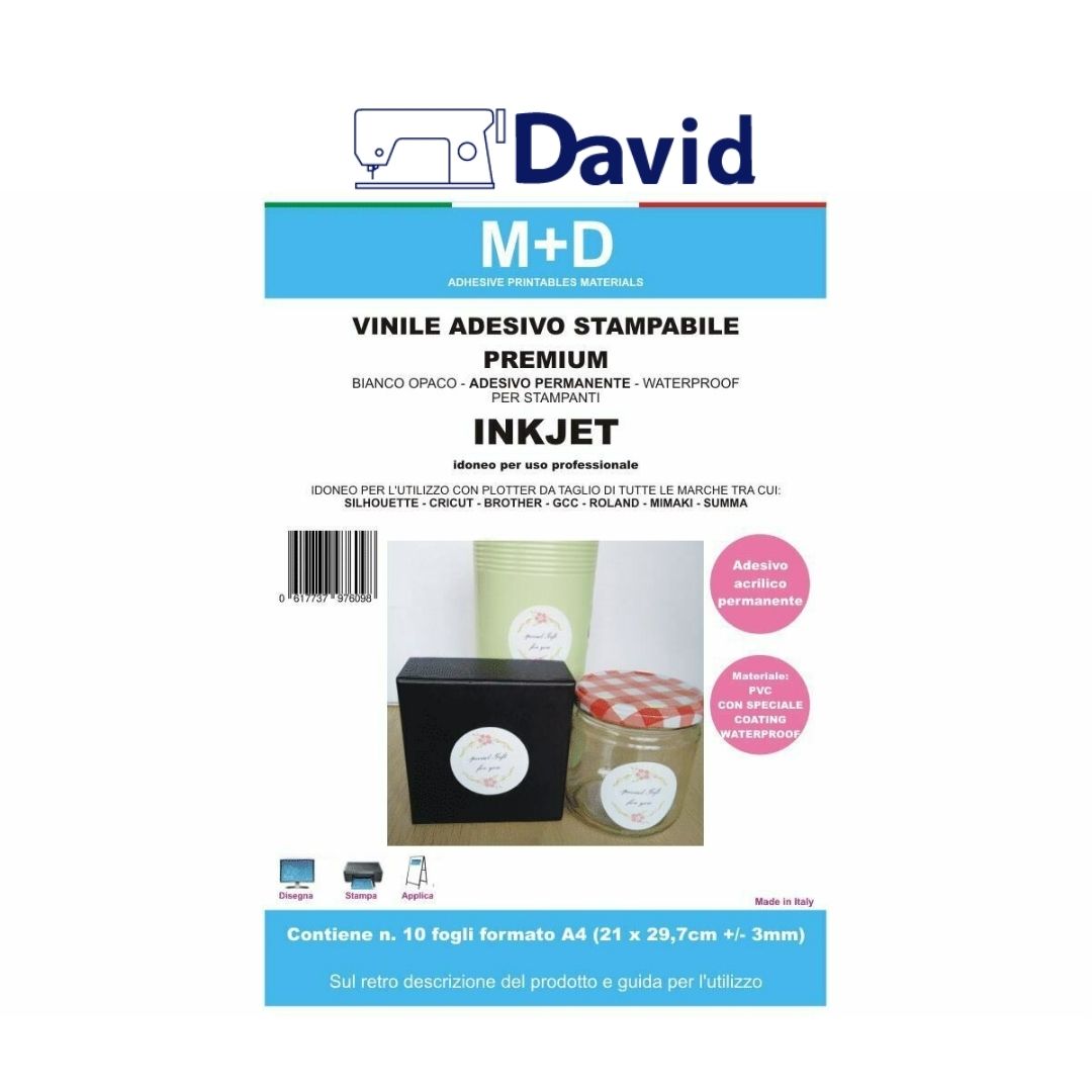 Vinile adesivo stampabile INKJET waterproof - BIANCO OPACO - Macchine per  cucire David