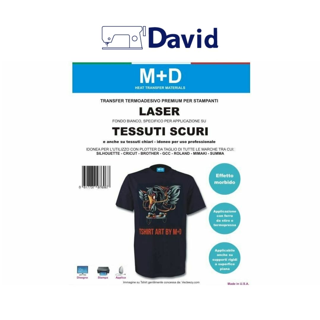Transfer termoadesivo stampabile LASER - per tessuti scuri - Macchine per  cucire David